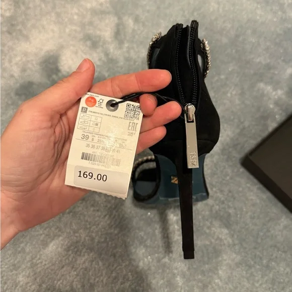 Zara Crystal Strap Black Suede Heels - Picture 8 of 11